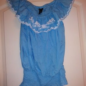 Moda international blue blouse white detail